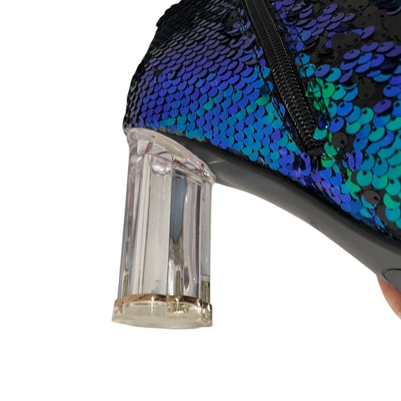 Fashion Sequin Clear Block Heel Ankle Boots Size 7.5 - Picture 3 of 12